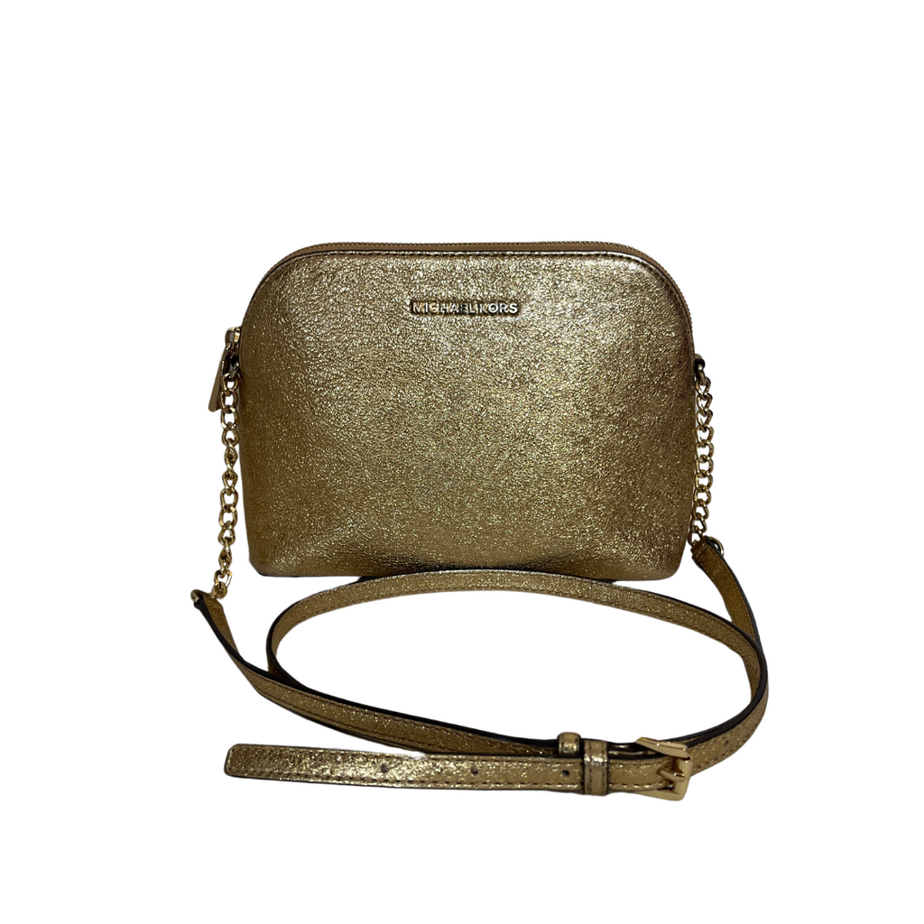 Michael Kors Gold Cindy Leather Dome Crossbody Bag Pre Loved