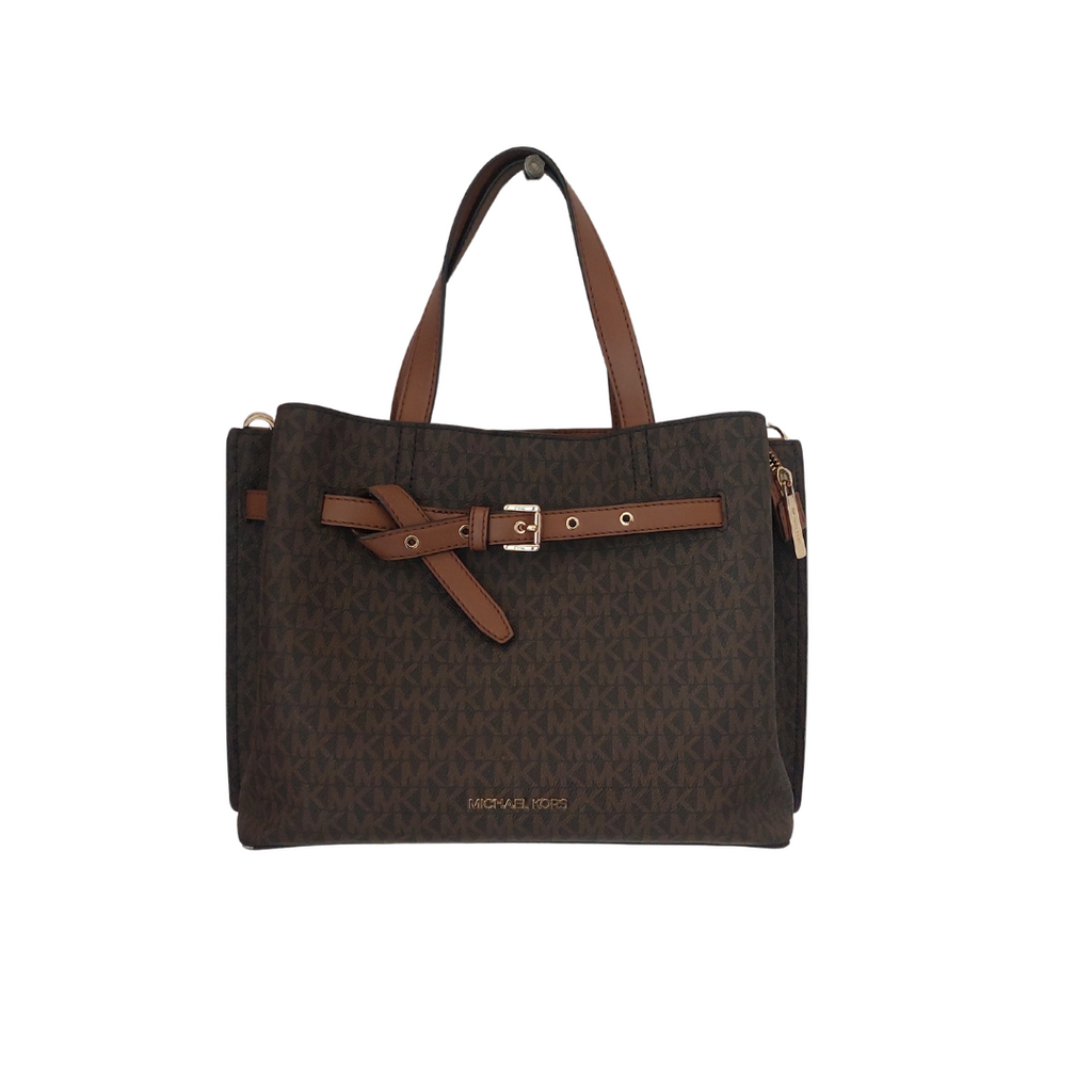 Michael Kors Emilia Large Triple Compartment Signature Brown Mk Satchel Bag | Pre Loved |