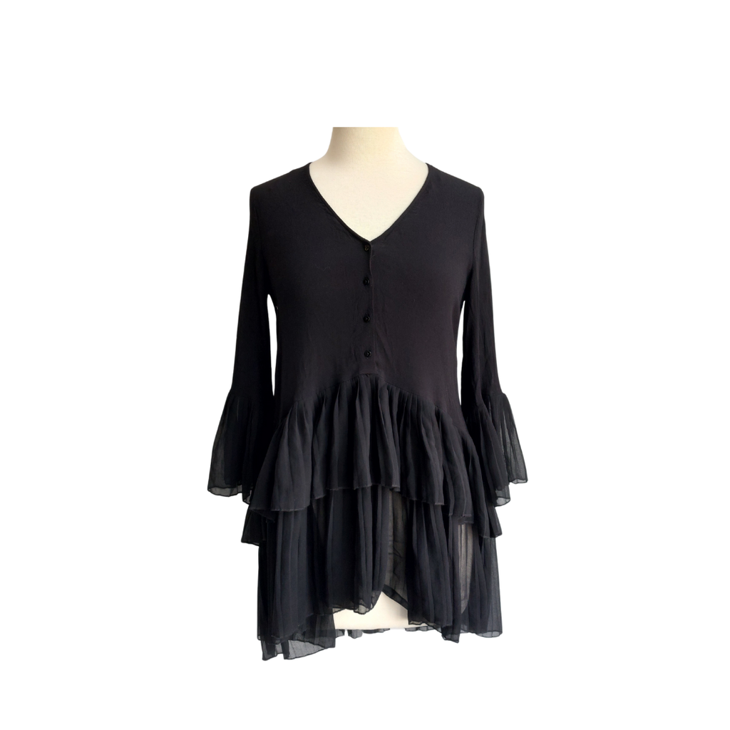 Zara Black Semi Sheer Frill Short Dress | Gently Used |