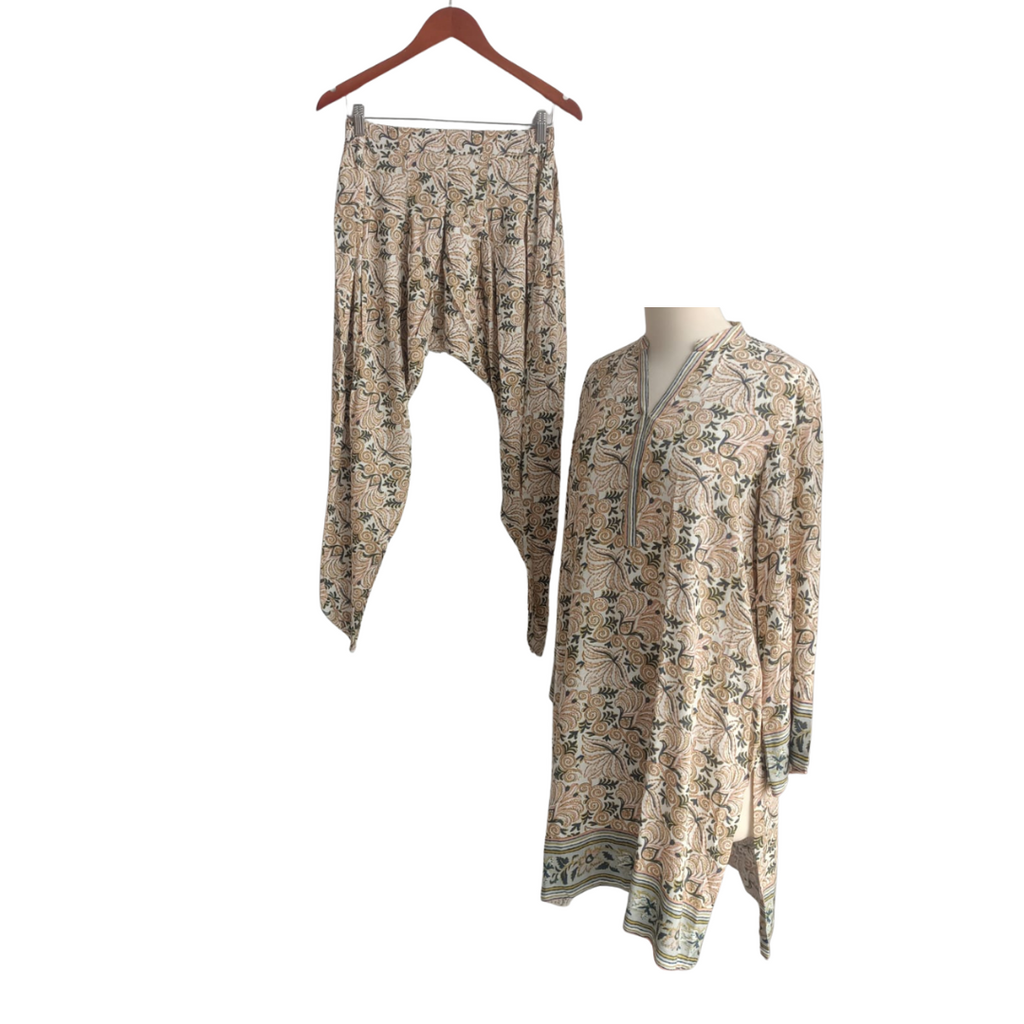 Riffat Aliani White, Pink & Green Printed Co-ord Set | Gently Used |