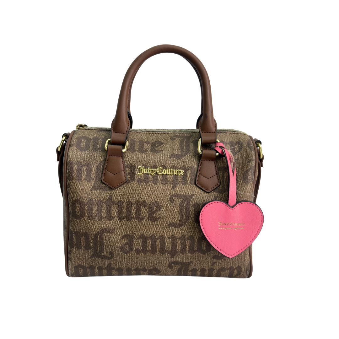 Juicy Couture Brown Gothic Monogram Satchel Bag with Pink Heart Charm | Pre Loved |