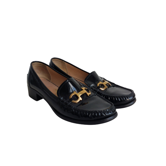 Salvatore Ferragamo Black Patent Leather Loafers | Pre Loved |