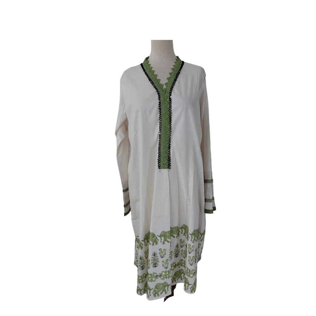 Sana Safinaz Off White and Green Embroidered Kurta | Brand New |