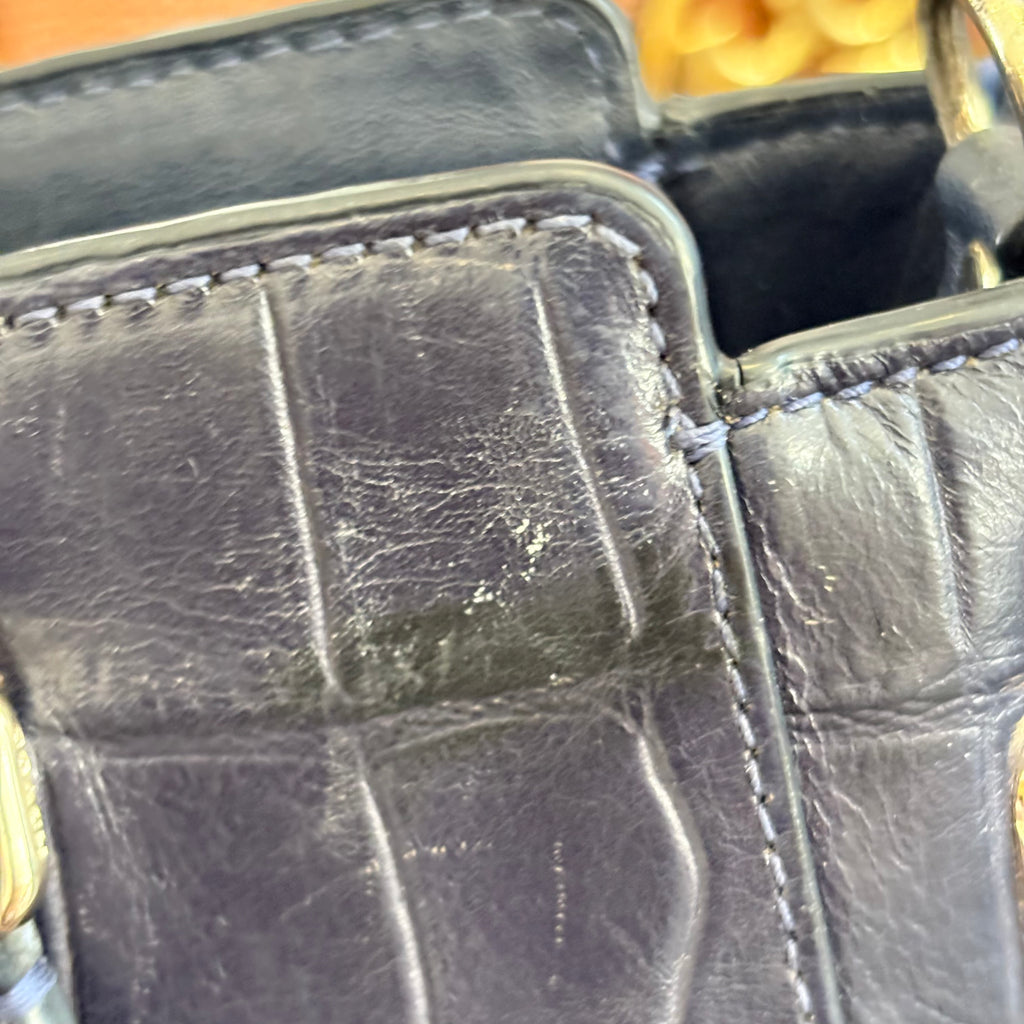 Coach Navy Crocodile Embossed Leather Crossbody Bag | Pre Loved |