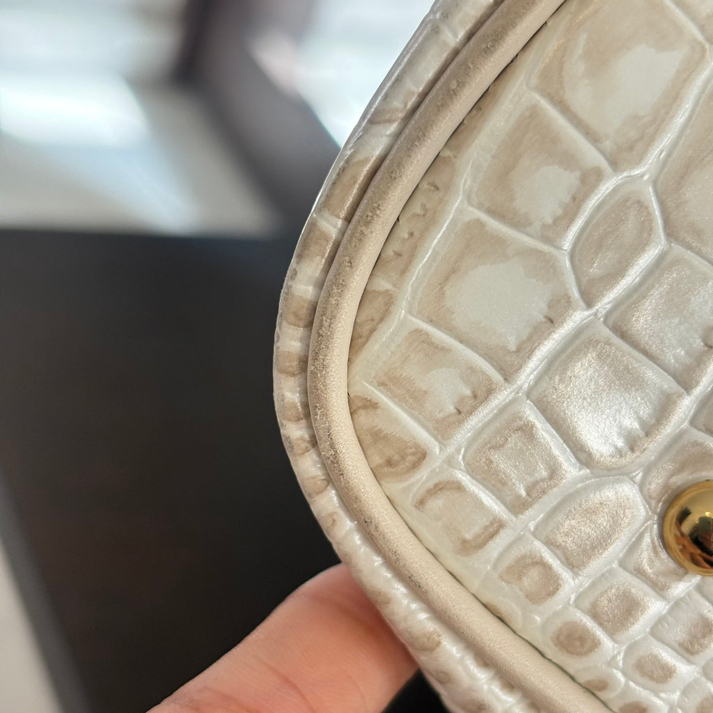 Jafferjees Cream Leather Textured Dome Satchel Bag | Pre Loved |