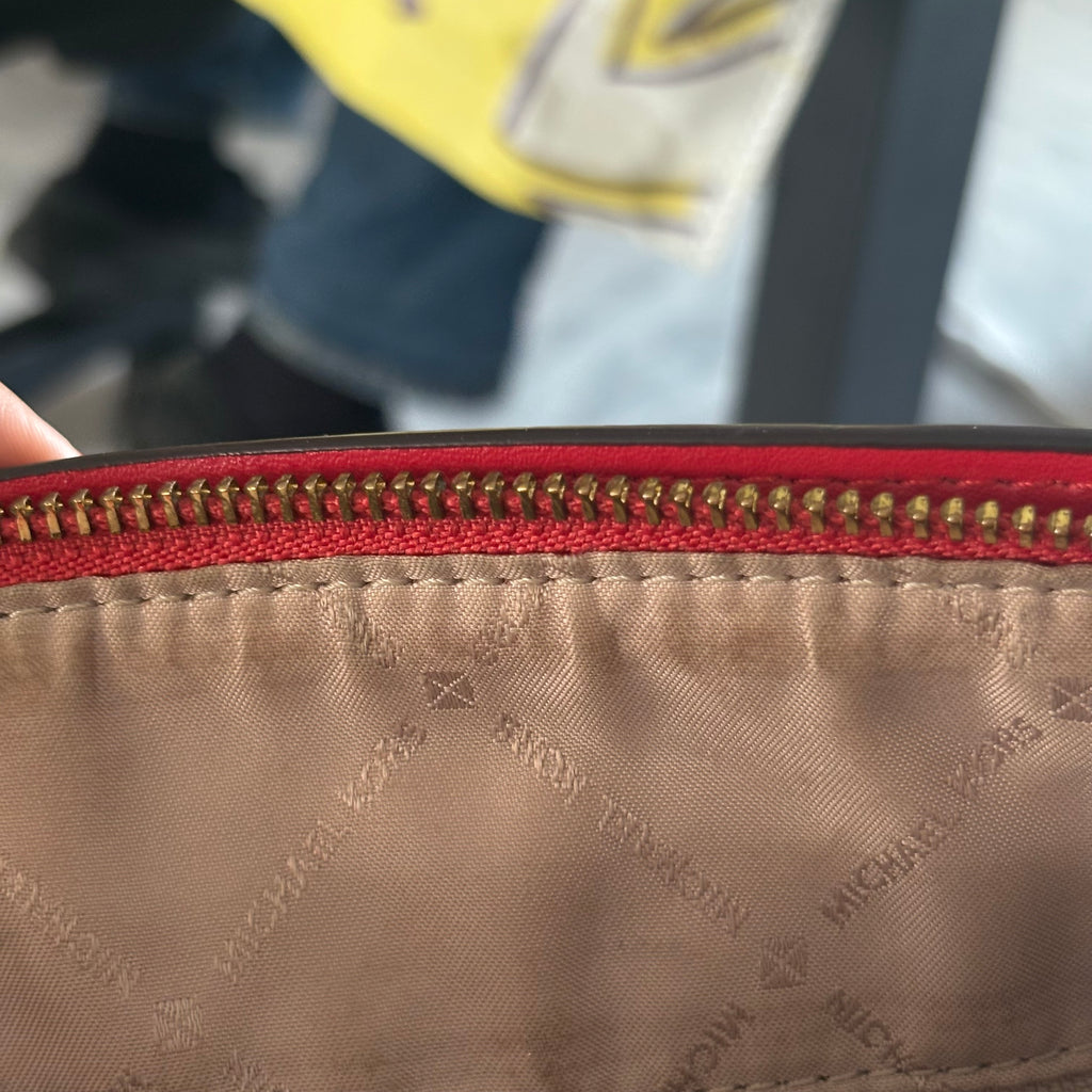Michael Kors Flame Red & Brown Canvas & Leather Travel Large Signature Tote | Pre Loved |