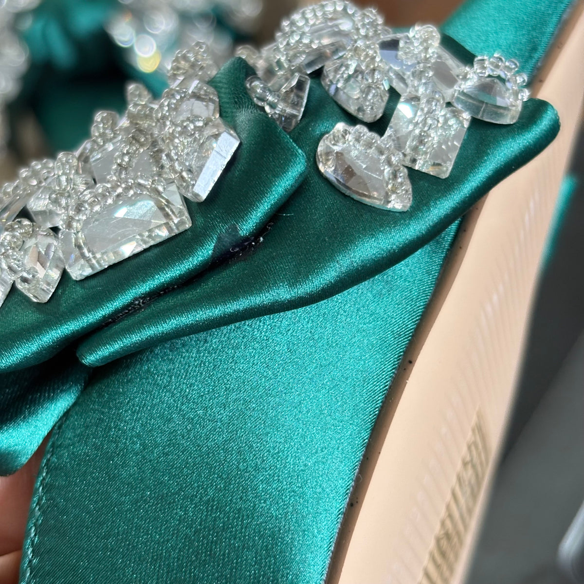 Steve Madden Emerald Satin Embellished Sloane St. Flat Sandals | Brand New |