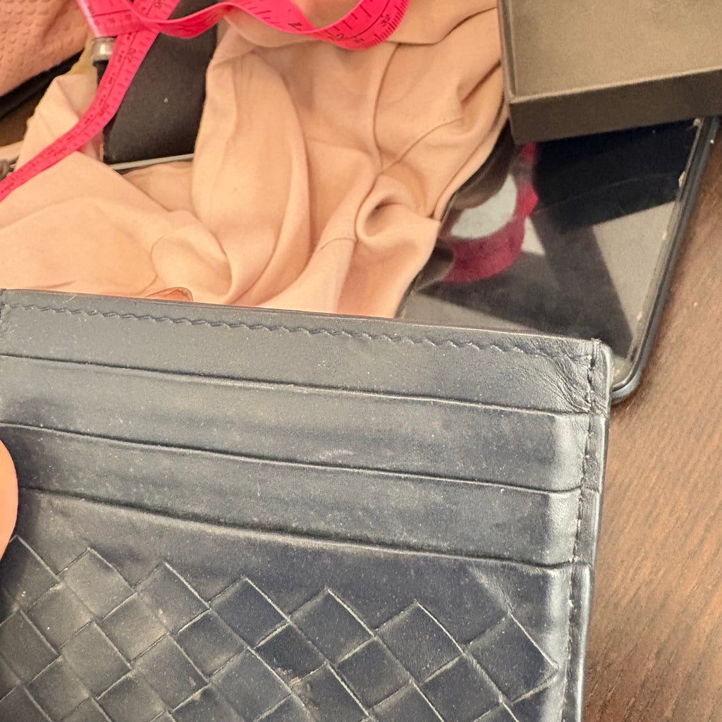 Bottega Veneta Intrecciato Navy Blue Card Holder | Pre Loved |