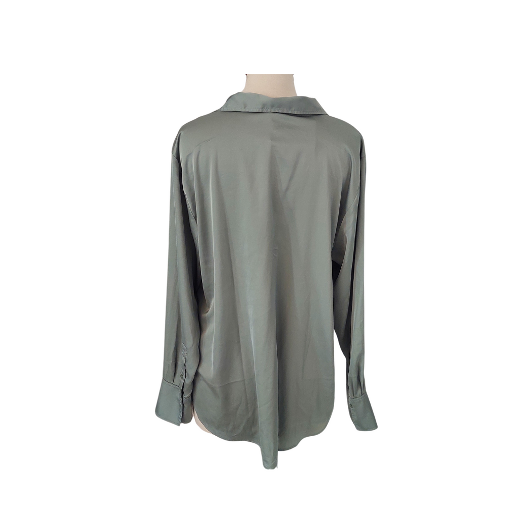 H&M Sage Green Satin Collared Blouse Brand New Secret Stash