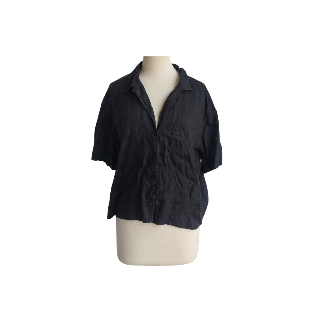H&M Black Linen Button Down Shirt | Pre Loved |