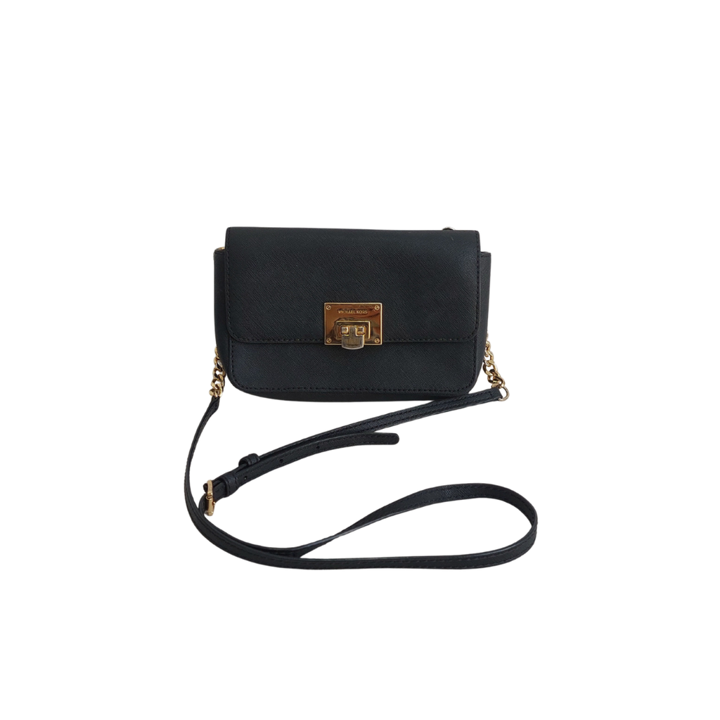 Michael Kors Black Tina Leather Clutch Crossbody and Detachable Wallet Bag | Pre Loved |