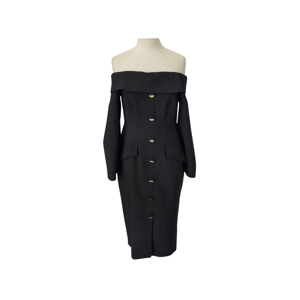 River Island Black Gold & Black Button Midi Dress | Gently Used |