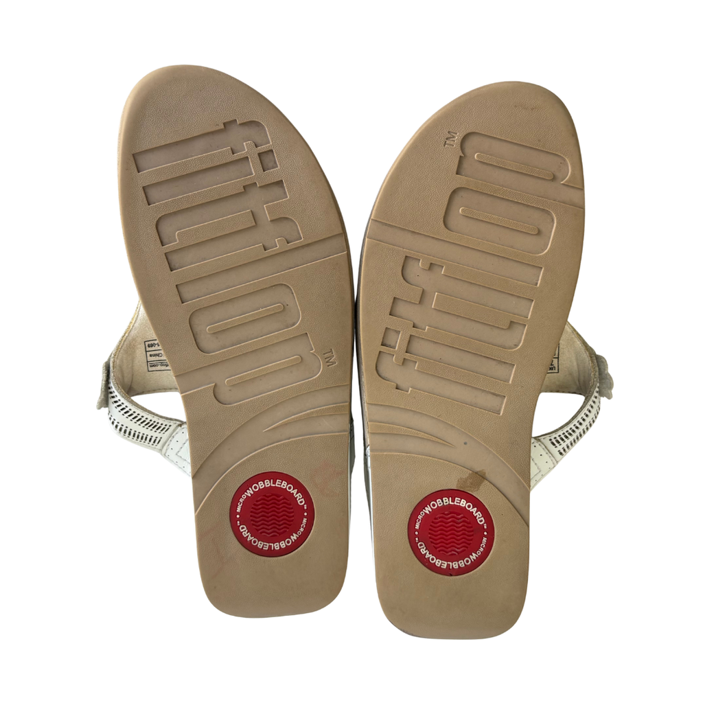 Fitflop White & Grey FIORELLA Leather Thong Wobble Sandals | Gently Used |