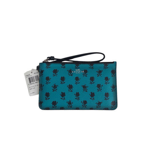 Coach Turquoise & Black Badlands Floral Small Wristlet | Brand New |