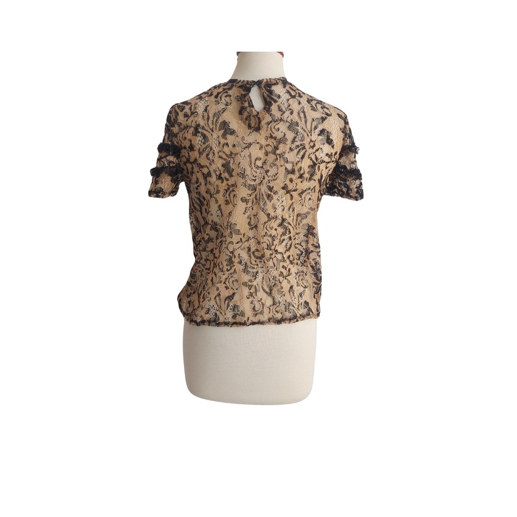 ZARA Brown & Black Net & Frill Detail Top | Like New |