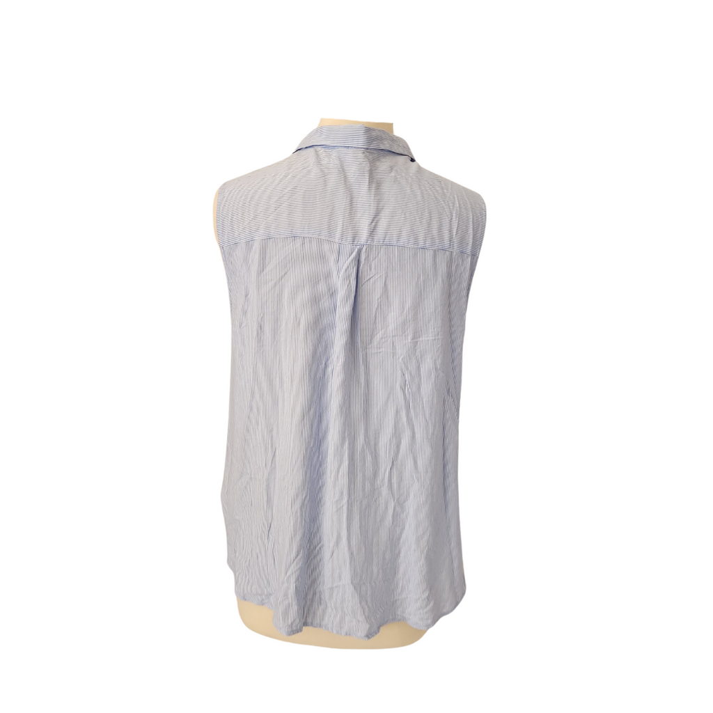 H&M Light Blue & White Striped Collared Sleeveless Long Shirt | Like New |