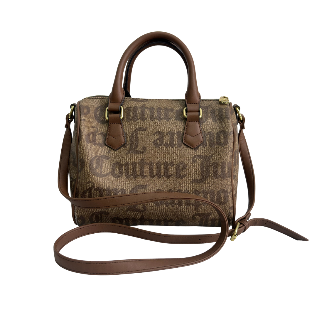 Juicy Couture Brown Gothic Monogram Satchel Bag with Pink Heart Charm | Pre Loved |
