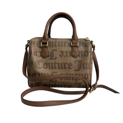 Juicy Couture Brown Gothic Monogram Satchel Bag with Pink Heart Charm | Pre Loved |
