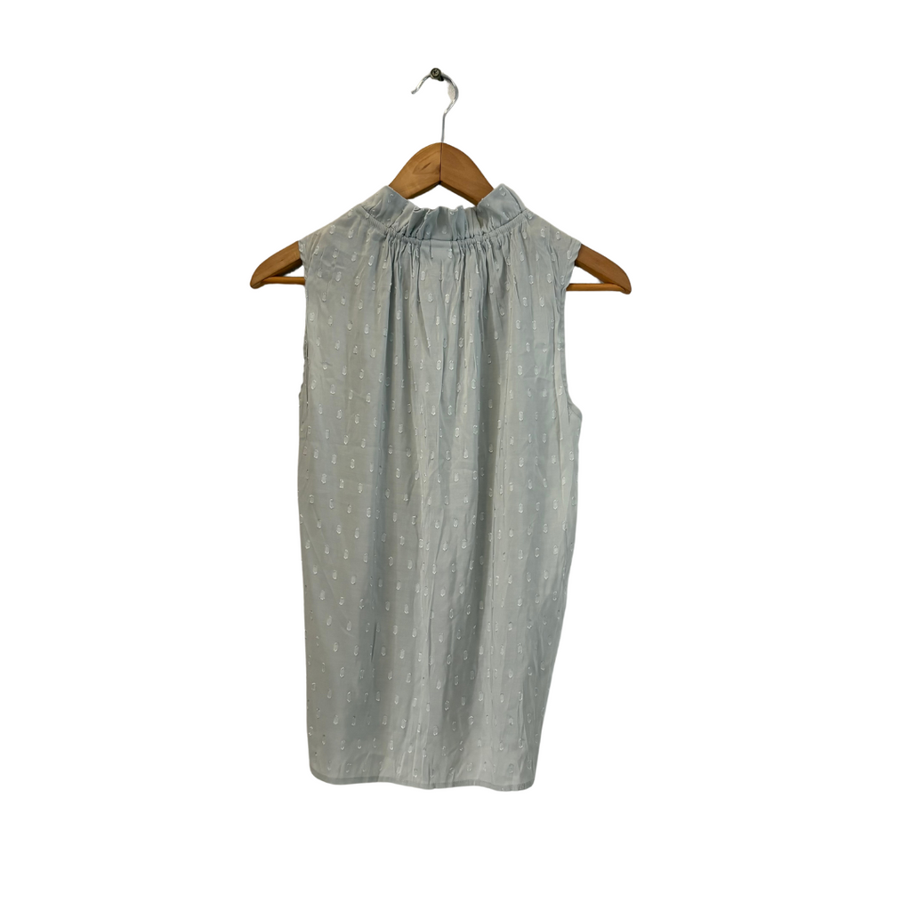 H&M Blue/Grey Embroidered Sleeveless Pleated Collared Top | Gently Used |