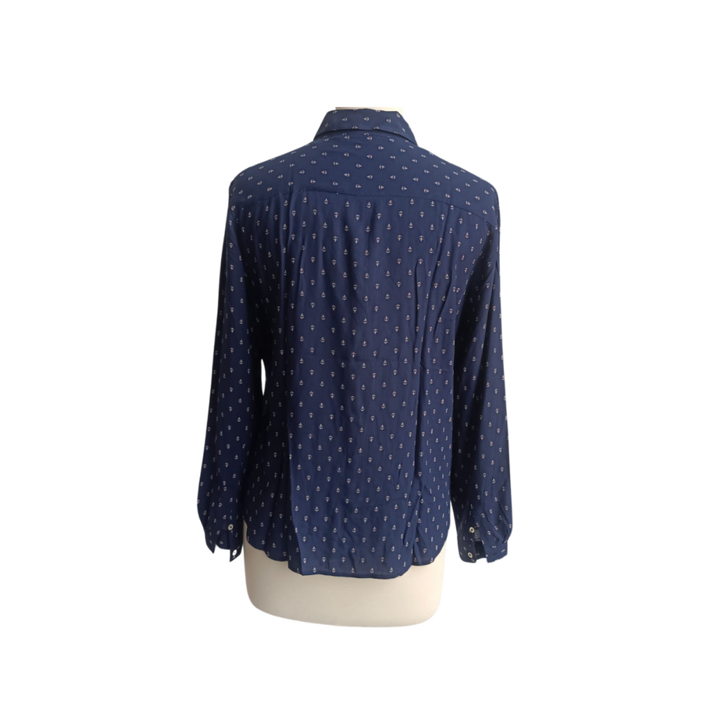 Zara Navy Anchor Print Button Down Collared Shirt | Pre Loved |