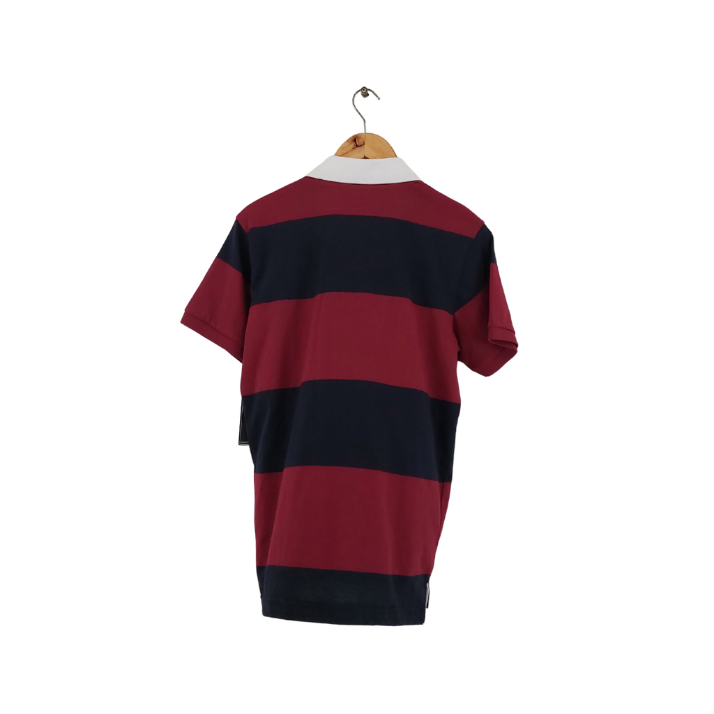 Aeropostale Burgundy and Navy Striped Men's Polo Shirt | Brand New |