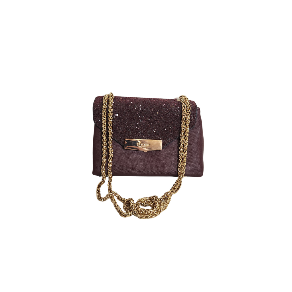 DUNE Burgundy Glitter Flap Mini Bag | Pre Loved |