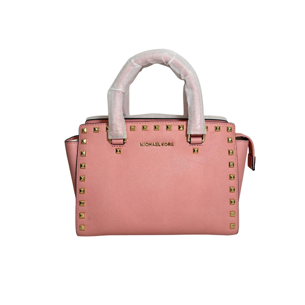 Michael Kors Pale Pink Leather 'Selma' Studded Satchel Bag | Brand New |