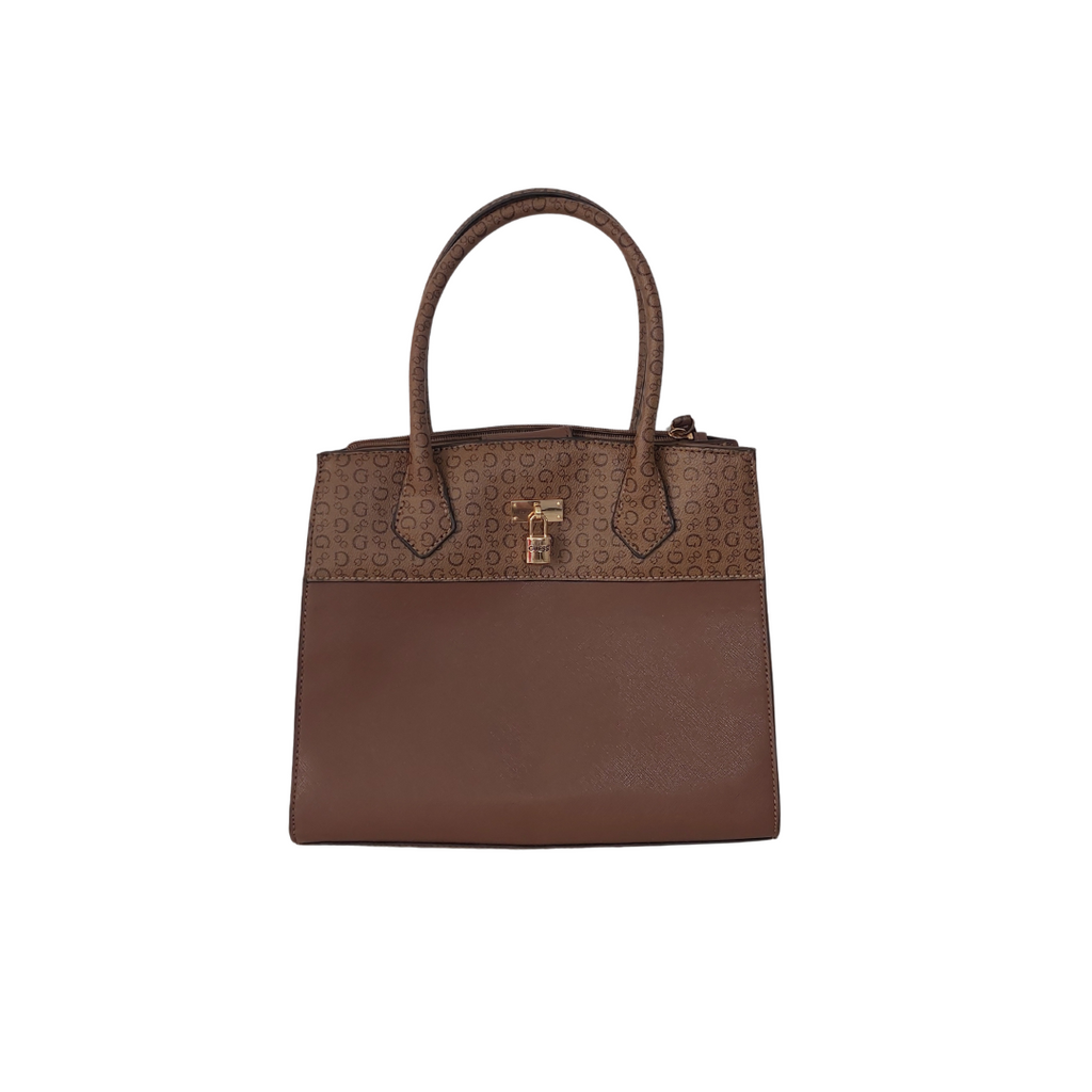 Guess Brown Leatherette Front Lock Handbag | Pre Loved |
