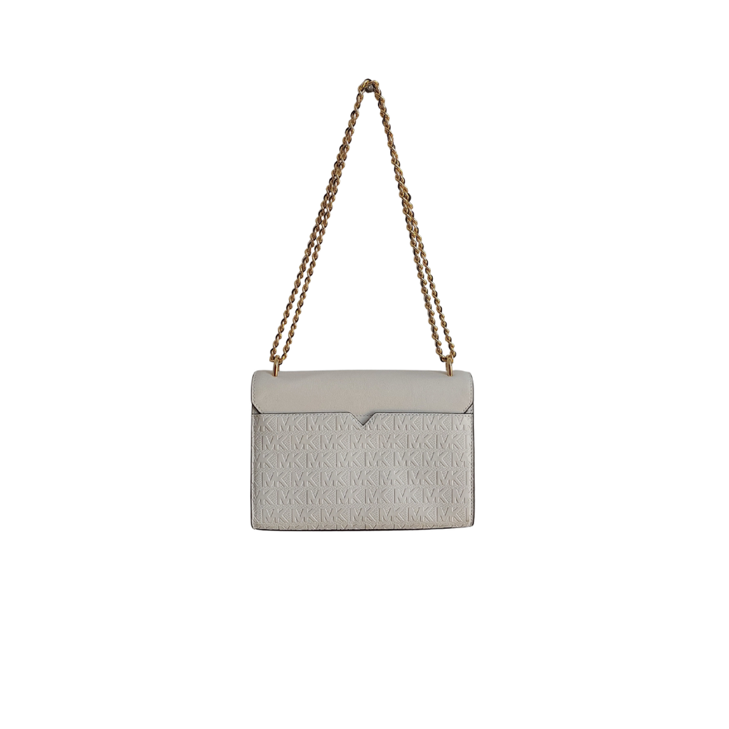 Michael Kors White Vegan Leather Rose Medium Shoulder Chain Crossbody Bag | Gently Used |