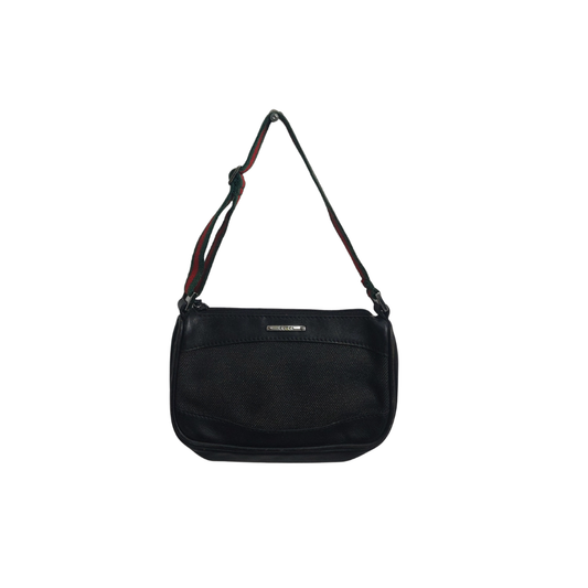 Gucci Black Denim & Leather Web Stripe Shoulder Bag | Pre Loved |
