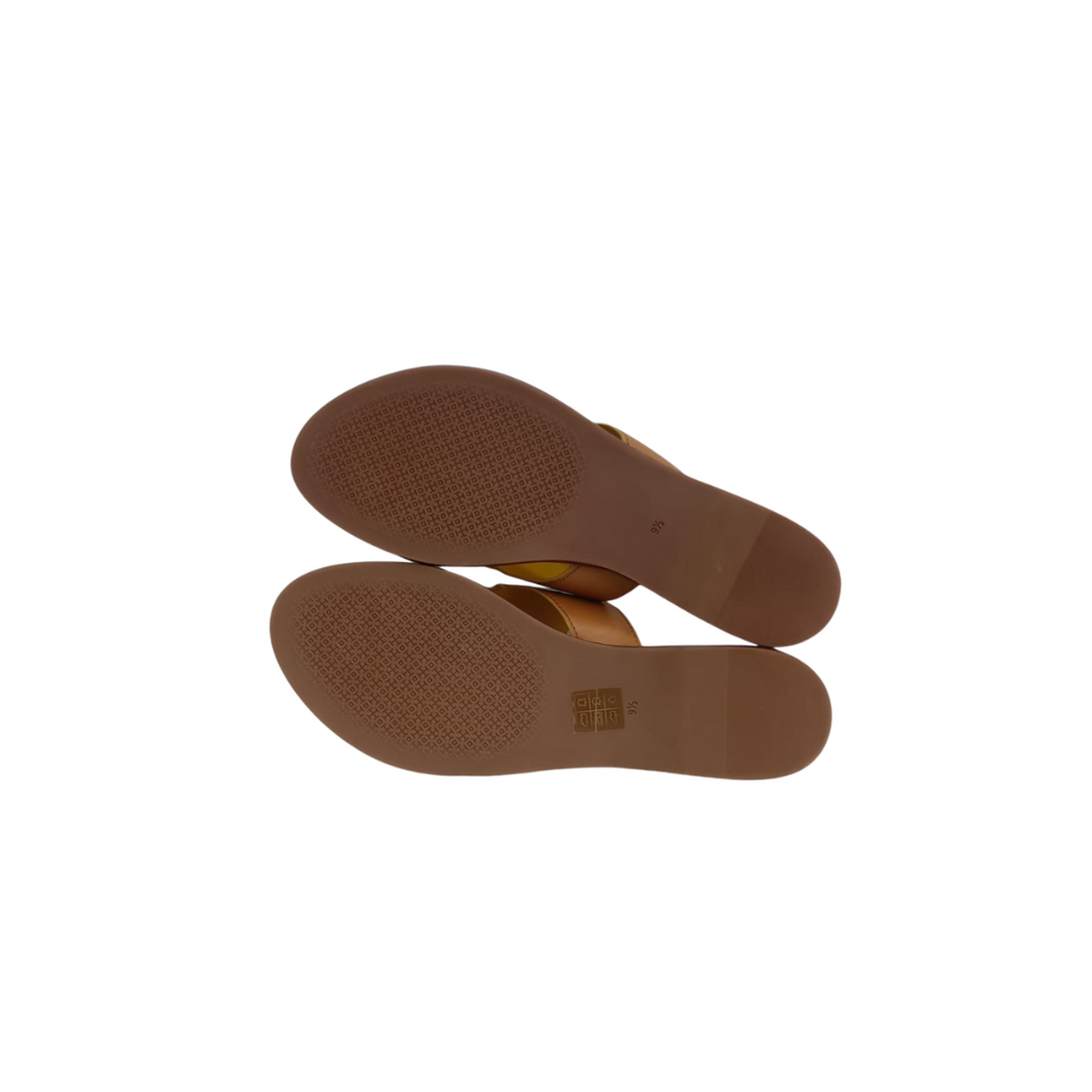 Tory Burch Royal Tan Jamie Full Logo Leather Thong Sandals | Brand New |