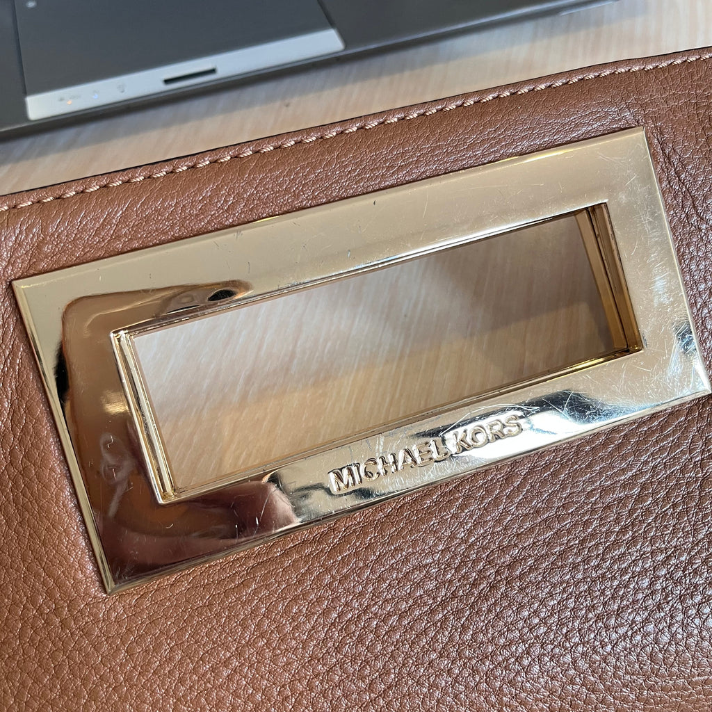 Michael Kors Berkley Luggage Brown Leather Crossbody Bag | Pre Loved |