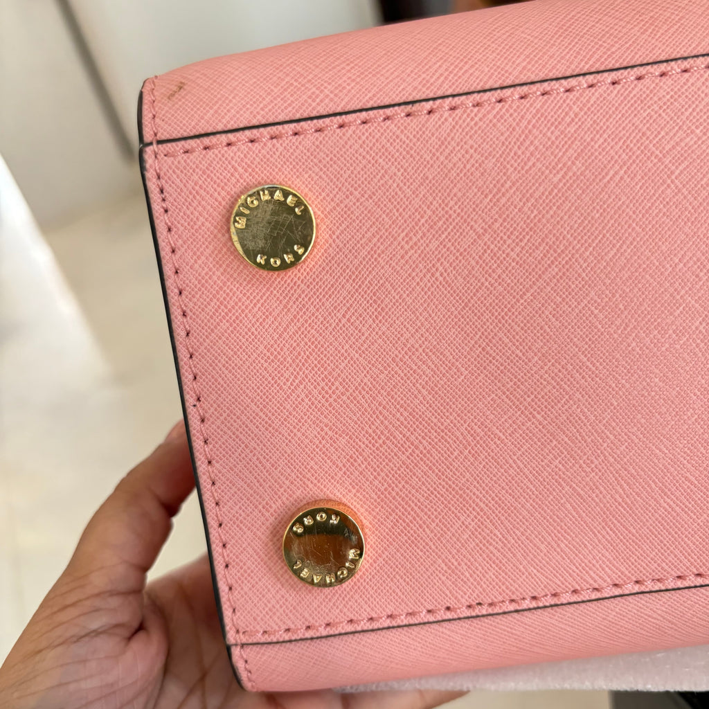 Michael Kors Pale Pink Leather 'Selma' Studded Satchel Bag | Brand New |