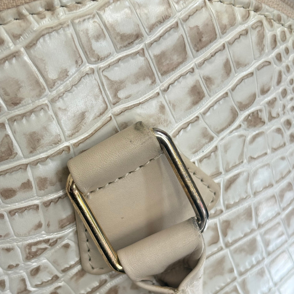 Jafferjees Cream Leather Textured Dome Satchel Bag | Pre Loved |
