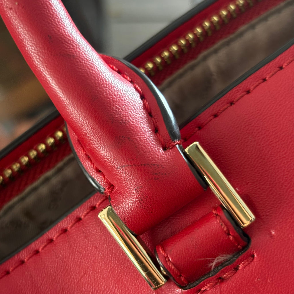 Michael Kors Flame Red & Brown Canvas & Leather Travel Large Signature Tote | Pre Loved |