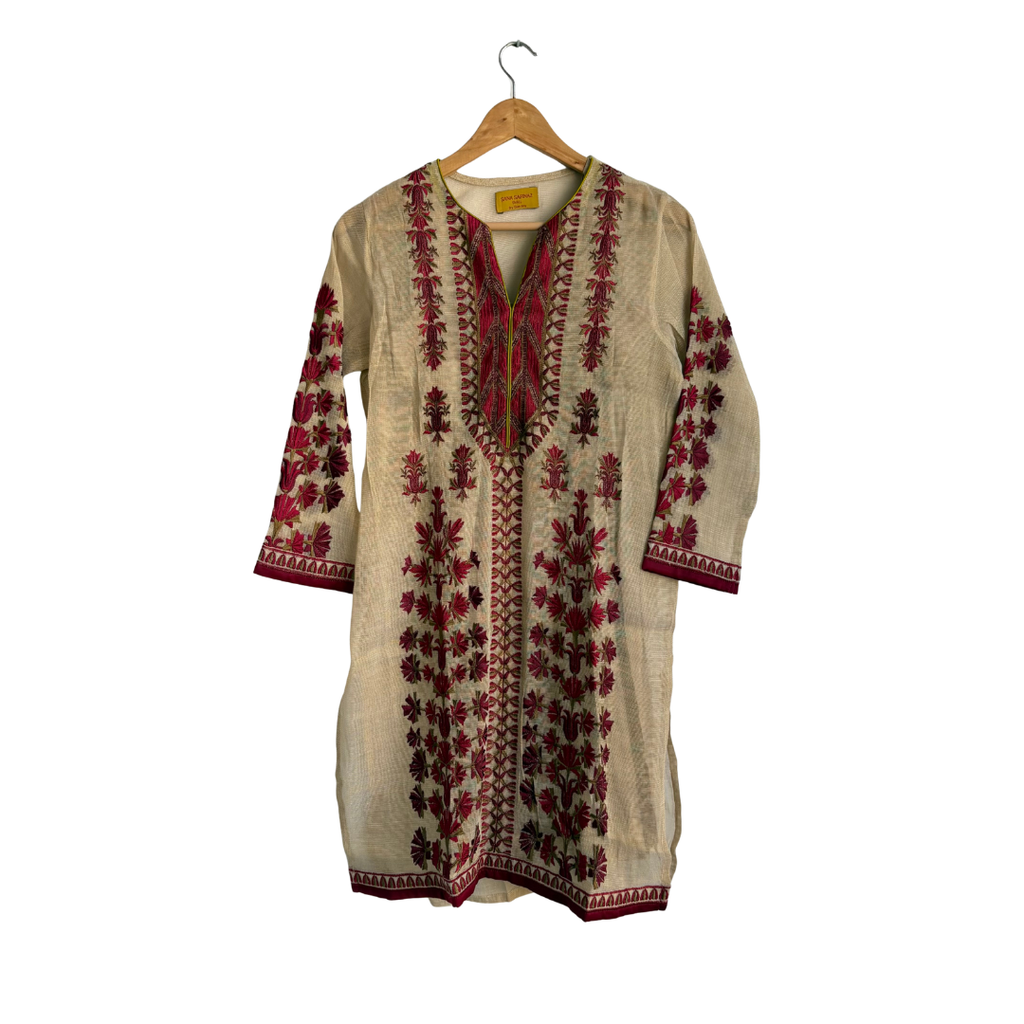 Sana Safinaz Beige Thread Embroidered Kurta (2 Pieces) | Gently Used |