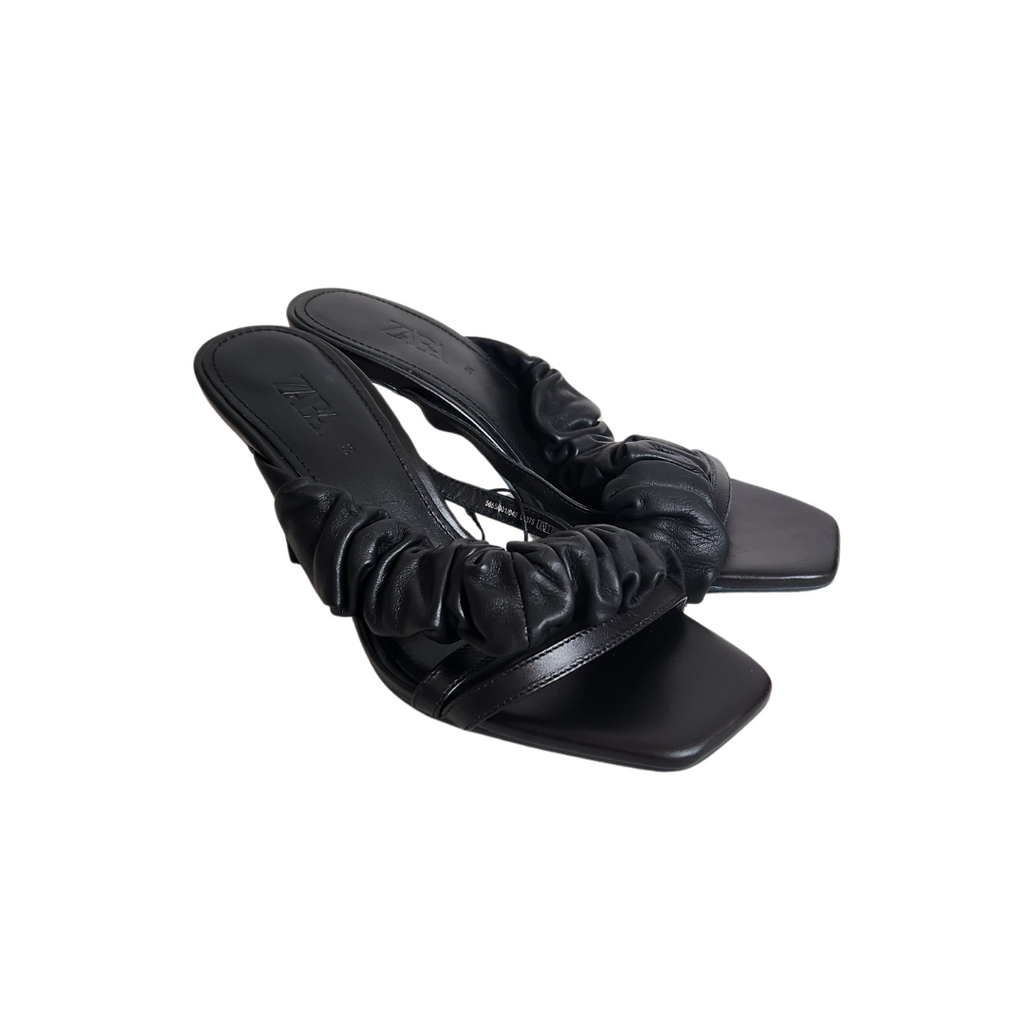 ZARA Black Leather Airfit Comfort Strappy Heels | Brand New |