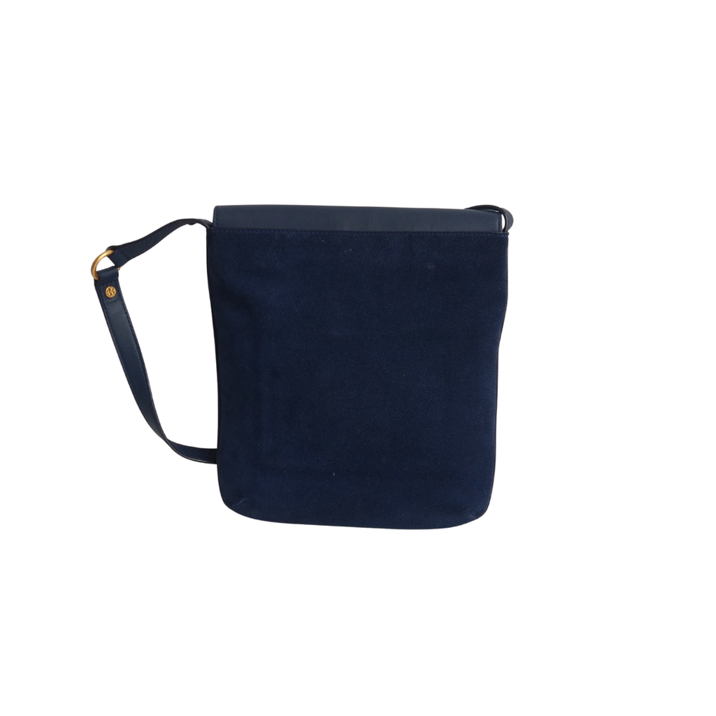 Tory Burch Royal Navy Leather & Suede Farrah Shoulder Bag | Gently Used |