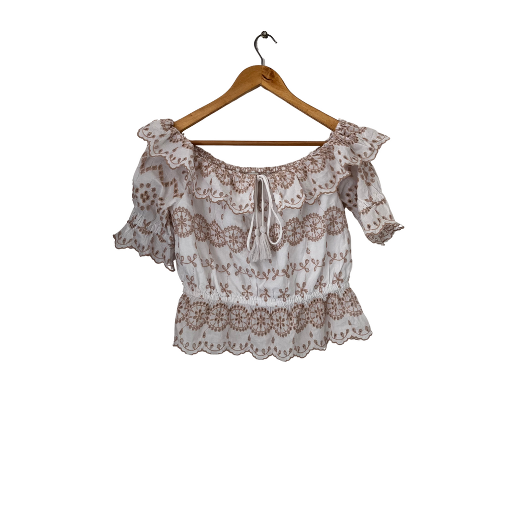 River Island White Off Shoulder Lace Cut-Work Blouse | Gently Used |