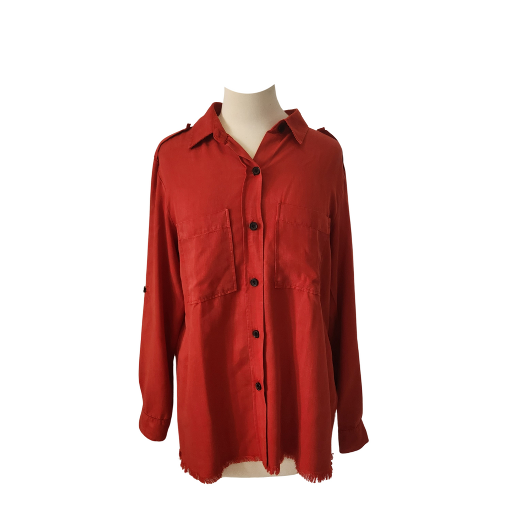 ZARA Red Collared Fringe Detail Shirt | Brand New |