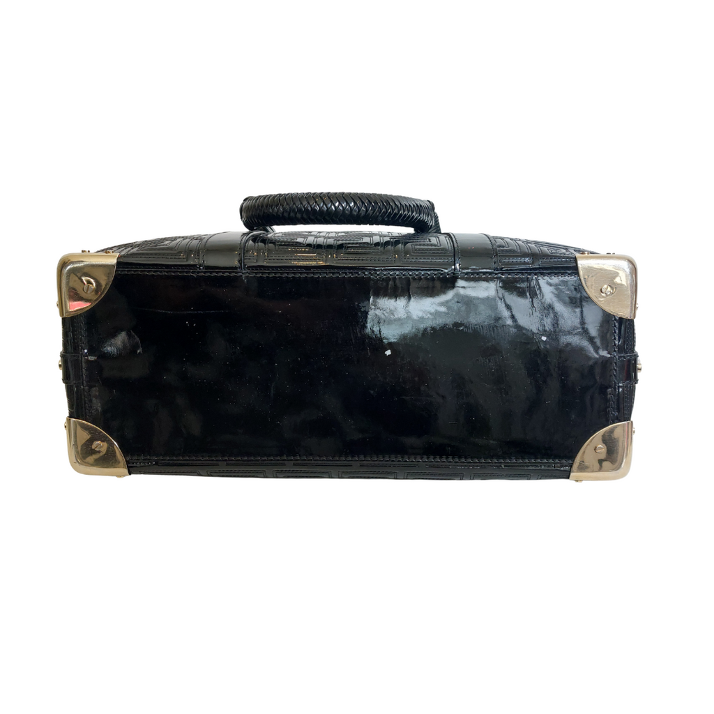 Versace Black Patent Leather & Gold Studded Shoulder Bag | Pre Loved |