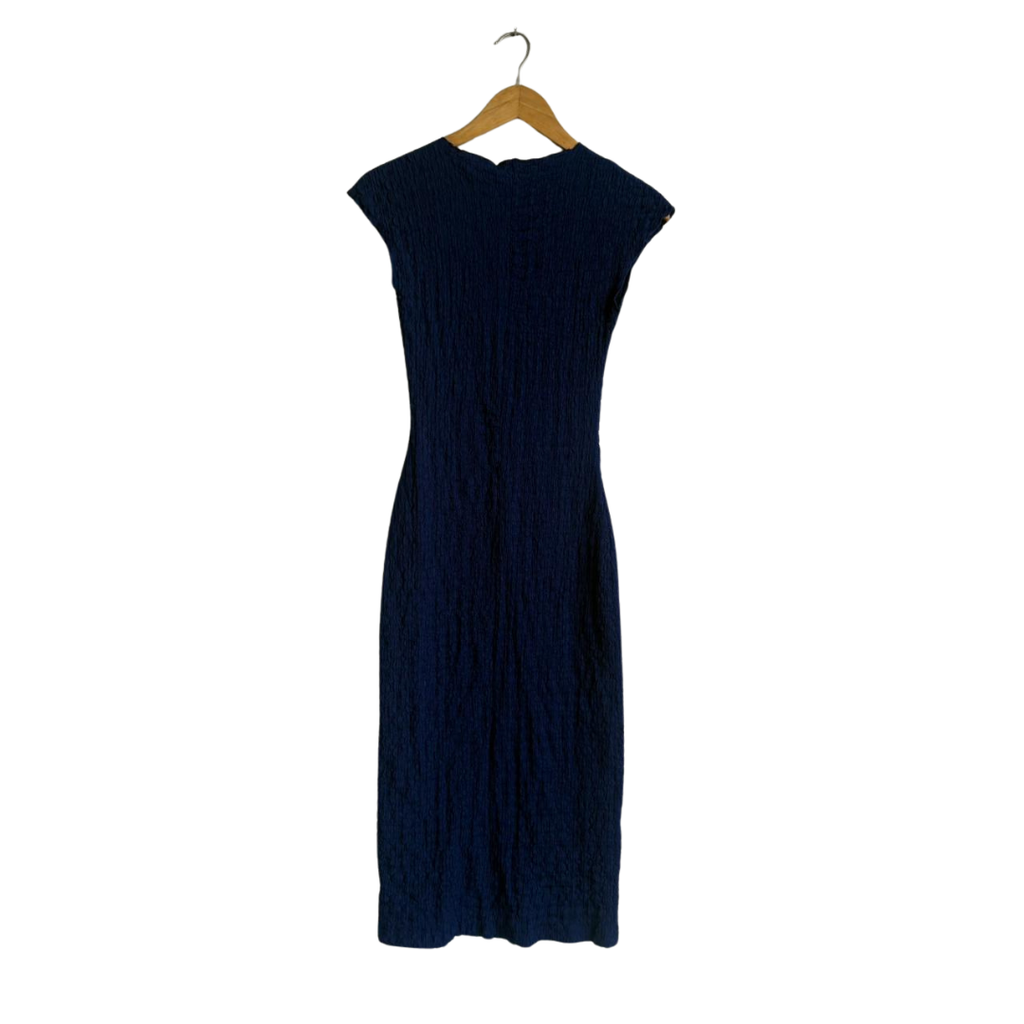 ZARA Royal Blue Crinkle Textured Cap-Sleeves Dress | Brand New |