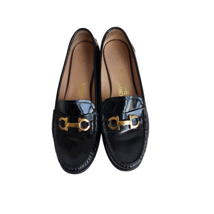 Salvatore Ferragamo Black Patent Leather Loafers | Pre Loved |