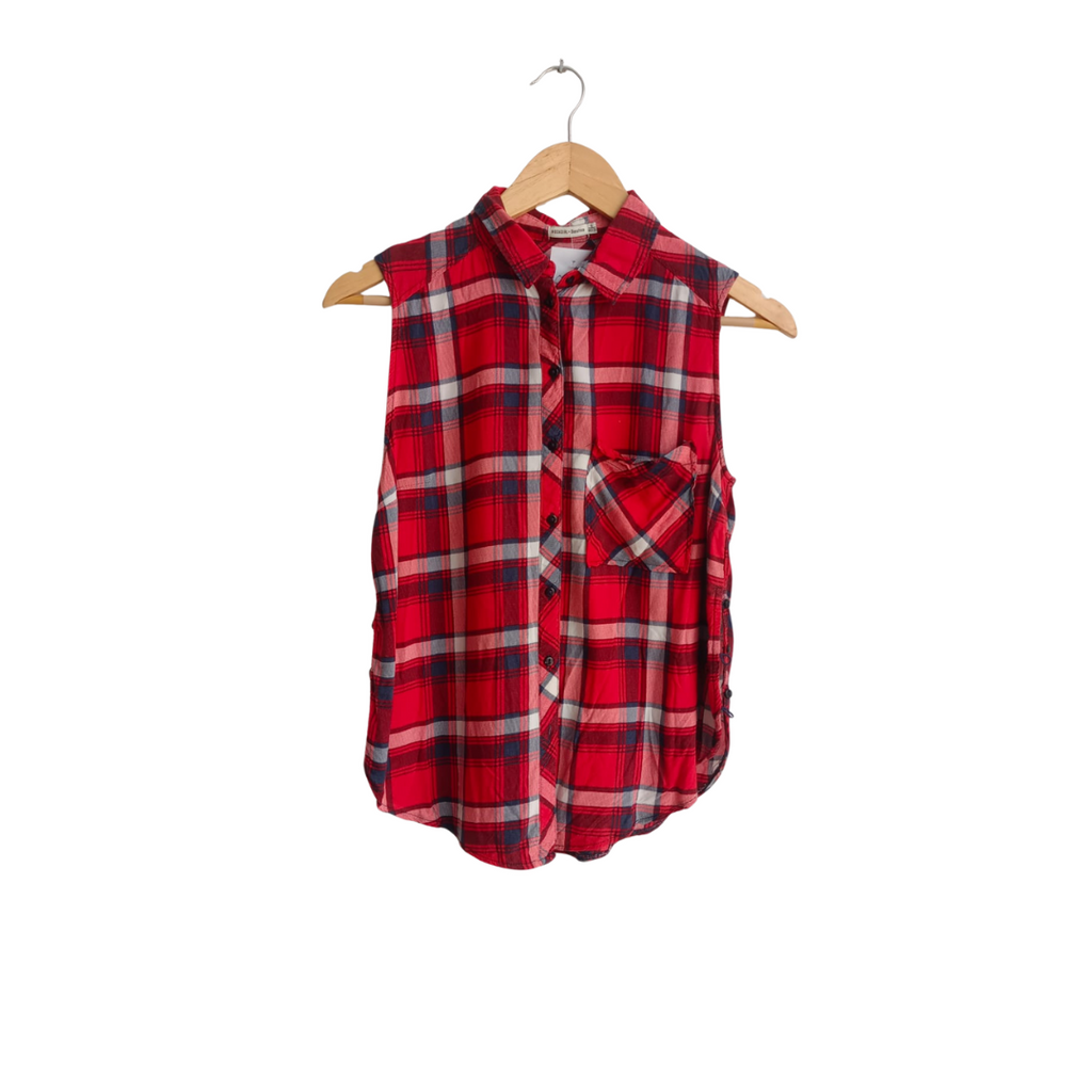 Bershka Red Check Print Button Down Top | Pre Loved |