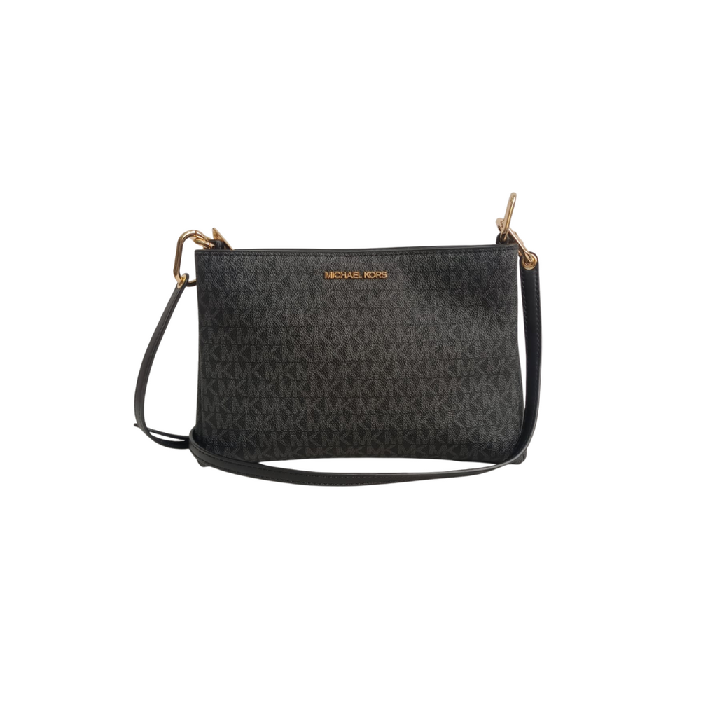 Michael Kors Black Monogram Trisha Medium Logo Crossbody Bag | Like New |