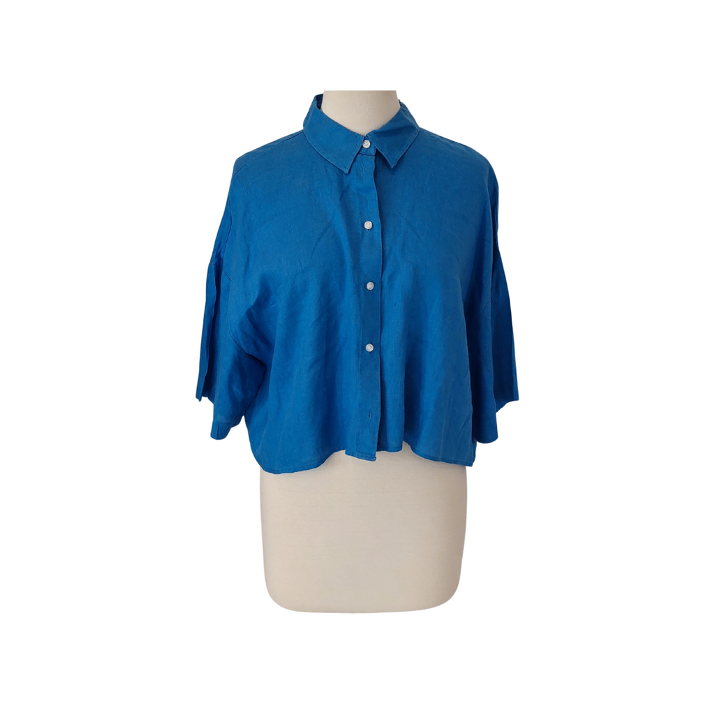 H&M Blue Linen Crop Top | Gently Used |