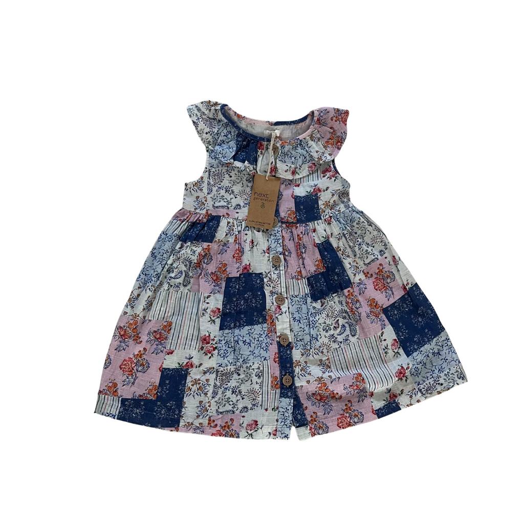 NEXT Blue Multi-coloured Floral Printed Cotton Dress (3 - 4 years) | Brand New |