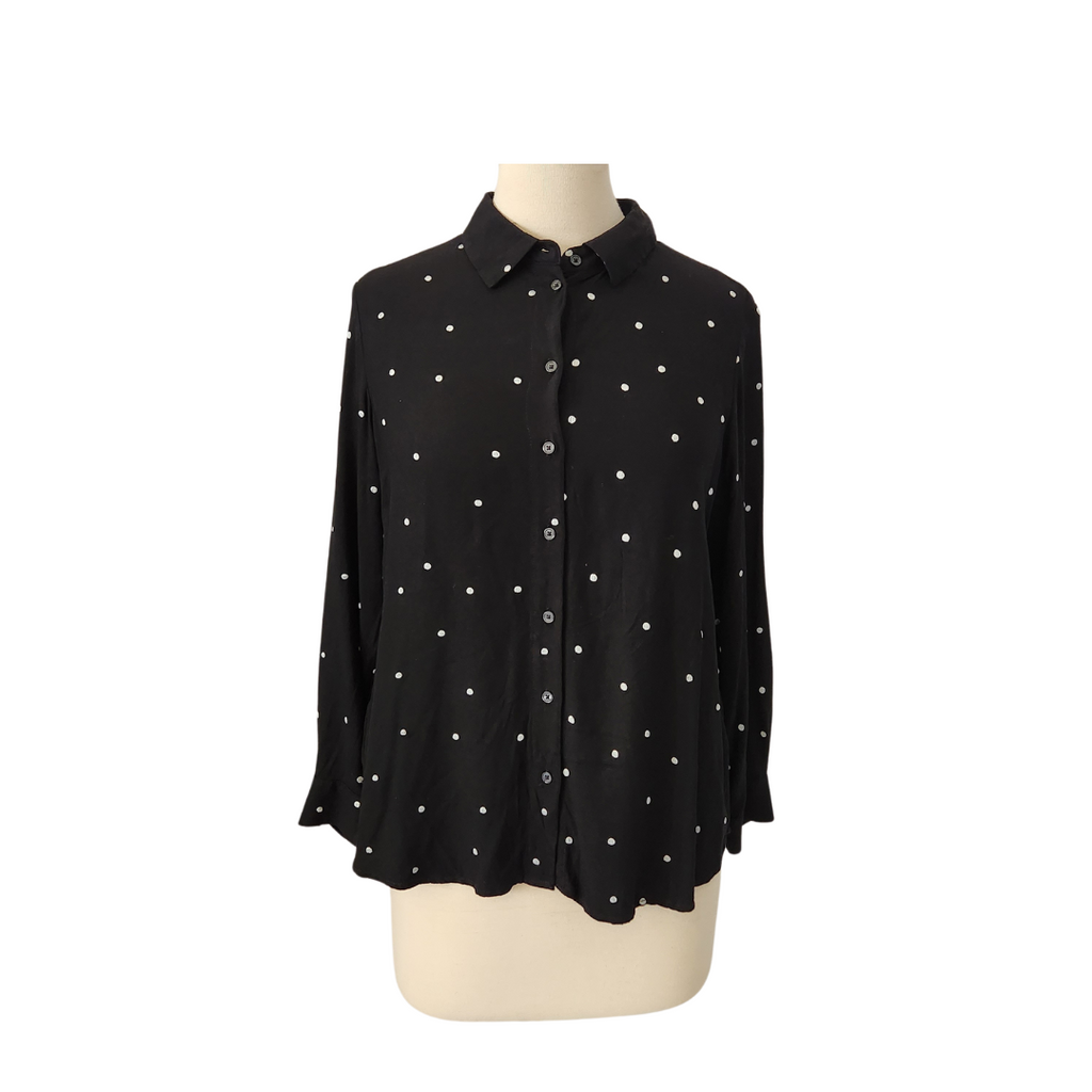 Mango Black with White Polka Dots Soft Collared Shirt | Gently Used |