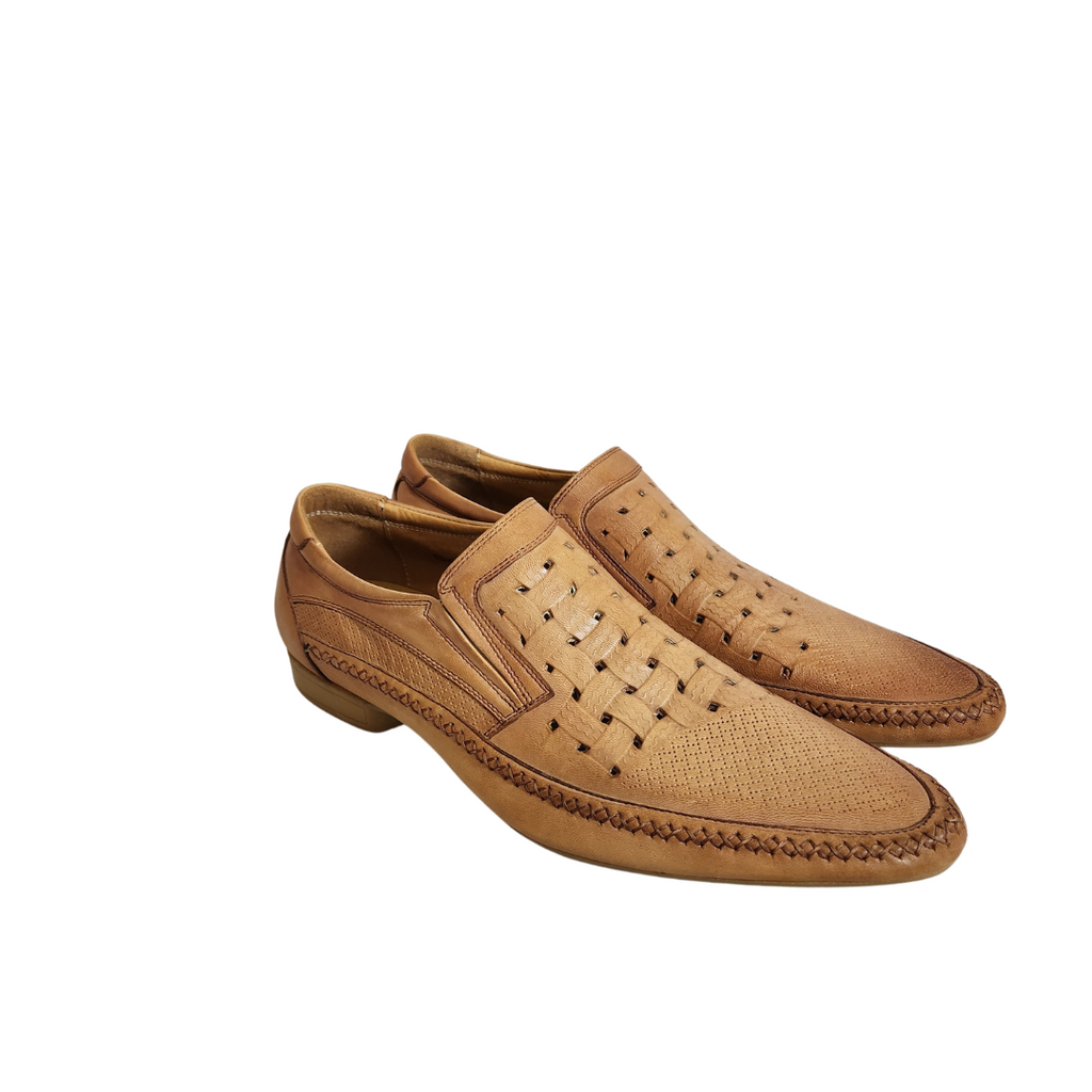 ZARA Men's Light Brown Leather Slip-on Shoes | Pre Loved |