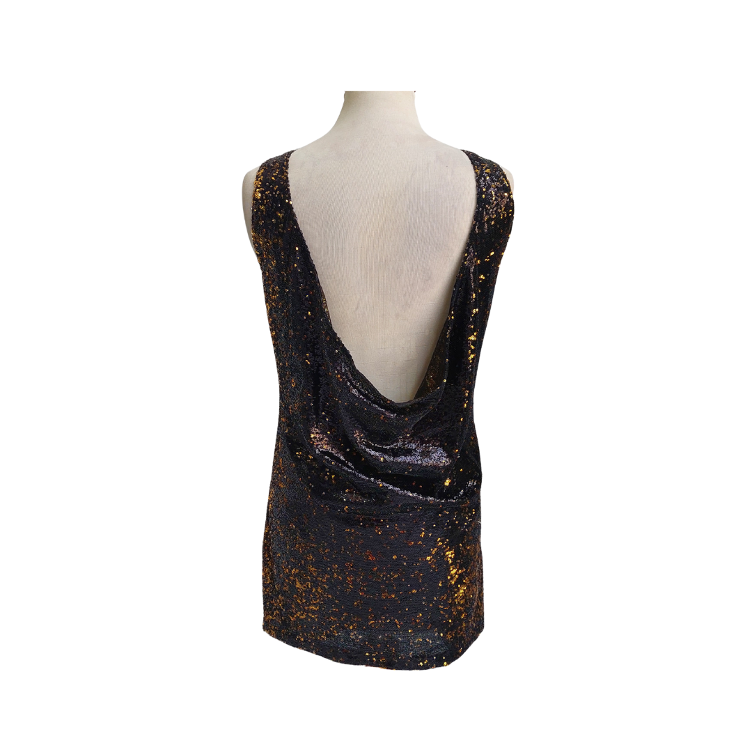 Zara Black & Gold Sequin Cocktail Short Dress | Pre Loved